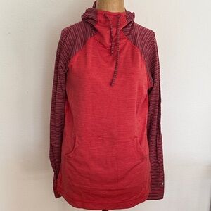 Smartwool sz XL Red Striped merino wool Hoodie, repair shown